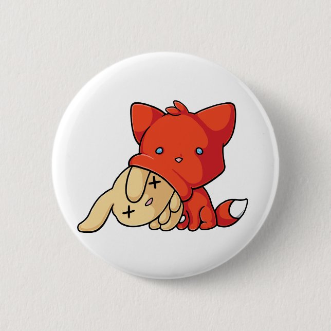 SCHLUP Fox Eating Rabbit Pinback Button (Front)