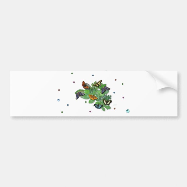 Schmetterlinge mit Blätter, Regentropfen, Perlen Bumper Sticker (Front)