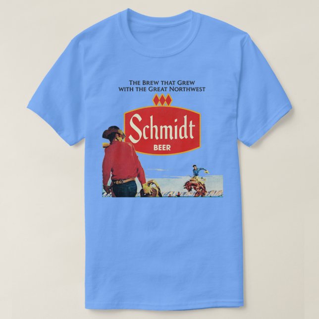 Schmidt Beer Retro Defunct Cowboy Nature Scene T-Shirt (Design Front)