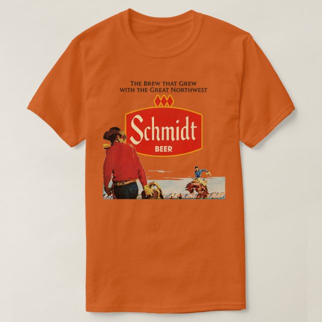 Schmidt Beer Retro Defunct Cowboy Nature Scene T-Shirt (Design Front)