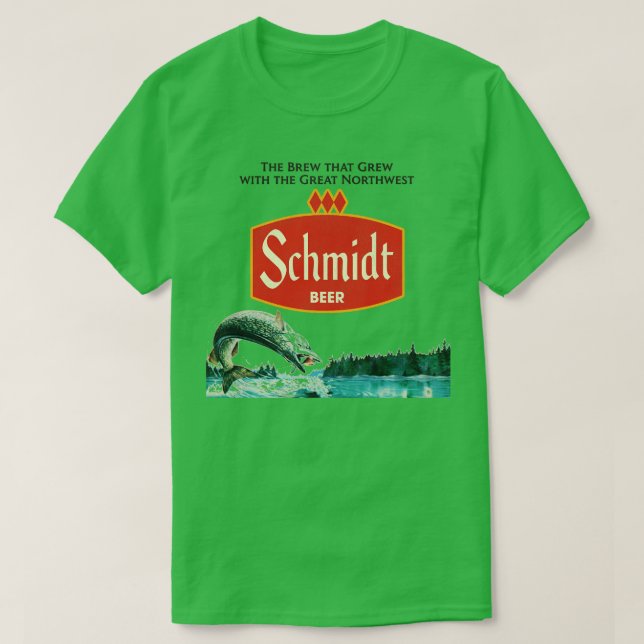 Schmidt Beer Retro Defunct Fishing Nature Scene T-Shirt (Design Front)