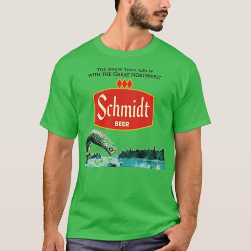 Schmidt Beer Retro Defunct Fishing Nature Scene T_Shirt