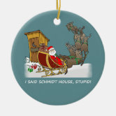 Funny Santa and Reindeer Cartoon Ornament, Zazzle
