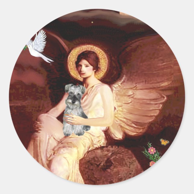 Schnauzer 1N - Seated Angel Classic Round Sticker (Front)