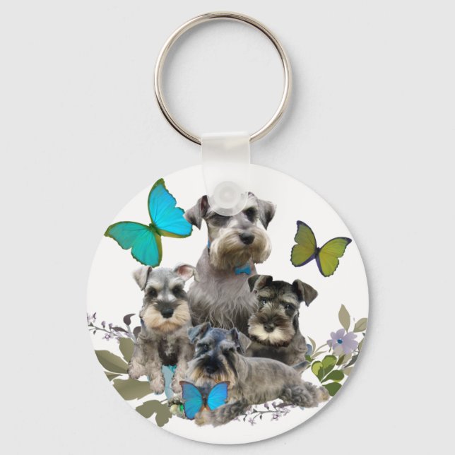 Schnauzer and Butterflies gifts and apparel Keychain (Front)