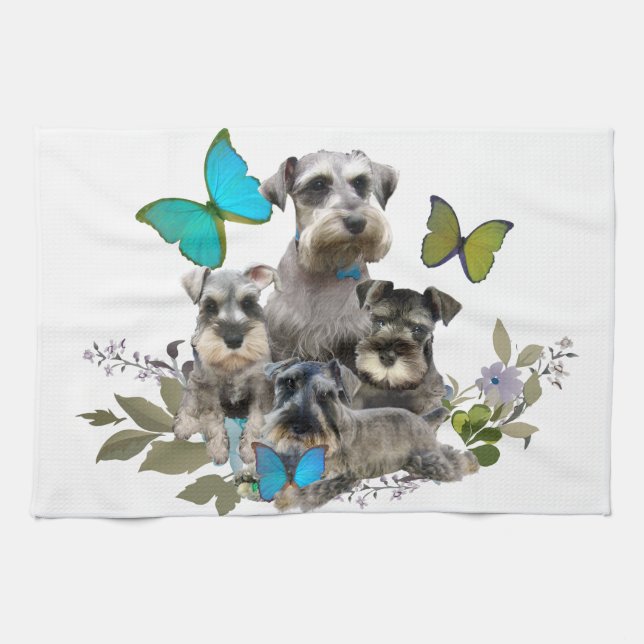 Schnauzer and Butterflies gifts and apparel Towel (Horizontal)