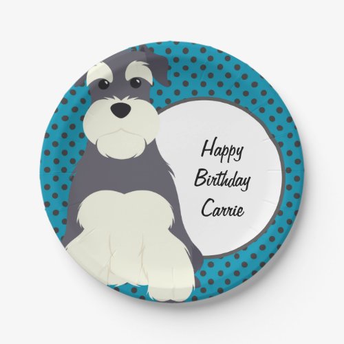 Schnauzer and Polka Dots Personalized Paper Plates