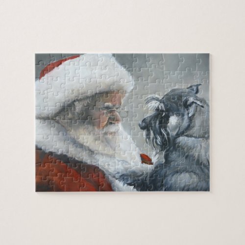 Schnauzer and Santa Claus  Pet Dog Art Puzzle