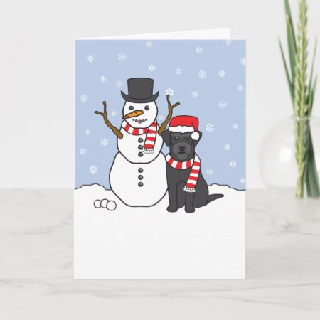 Schnauzer And Snowman Holiday Card