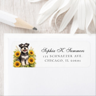 Schnauzer and Sunflowers Personalized Address Label