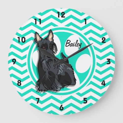 Schnauzer Aqua Green Chevron Large Clock