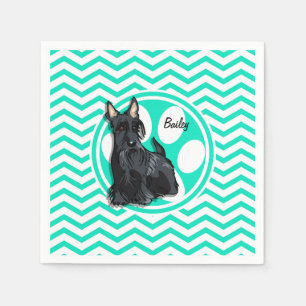 Schnauzer; Aqua Green Chevron Paper Napkins