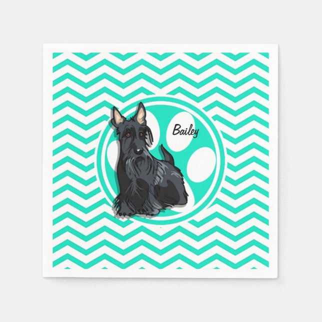 Schnauzer; Aqua Green Chevron Paper Napkins (Front)