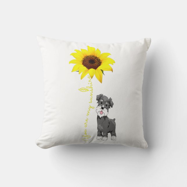 Schnauzer Are My Sunshine Sunflower Schnauzer Mom Throw Pillow (Front)