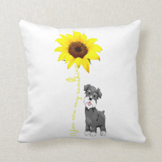 Schnauzer Are My Sunshine Sunflower Schnauzer Mom Throw Pillow