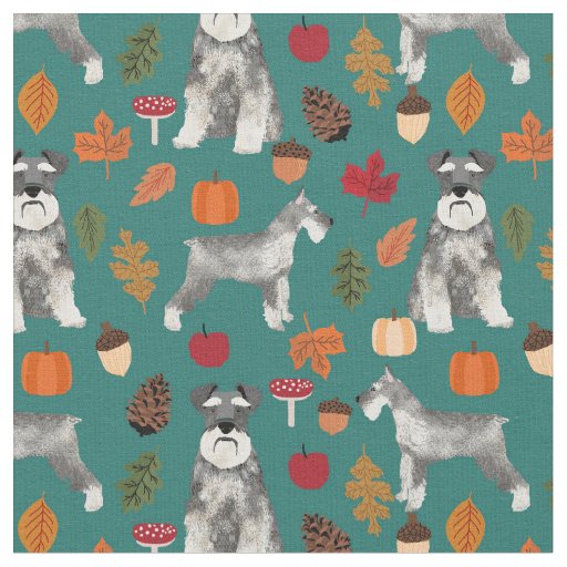 schnauzer autumn leaves fabric