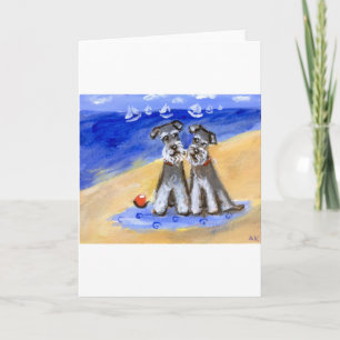 Schnauzer beach love holiday card