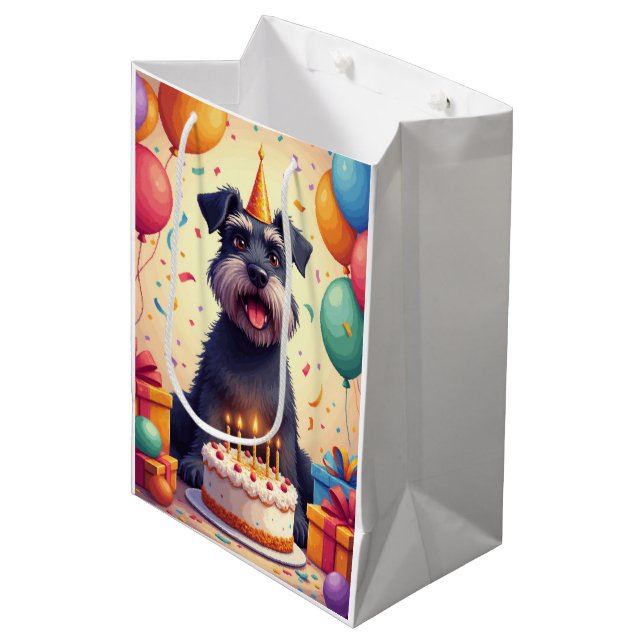 Schnauzer Birthday Celebration Medium Gift Bag (Front Angled)