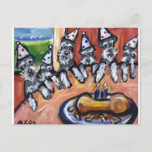 Schnauzer birthday party invitation postcard (Front)