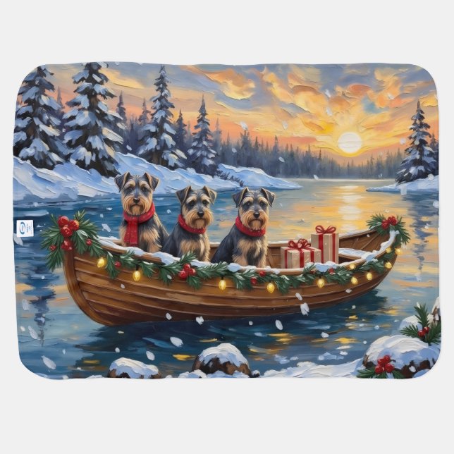 Schnauzer Christmas Boat Holiday Baby Blanket (Back Horizontal)