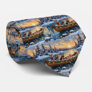 Schnauzer Christmas Boat Holiday Neck Tie