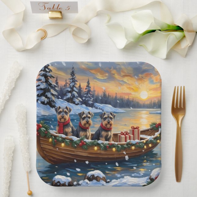 Schnauzer Christmas Boat Holiday Paper Plates (Wedding)