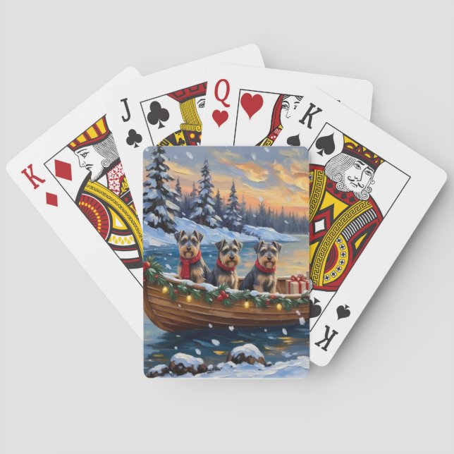 Schnauzer Christmas Boat Holiday Poker Cards (Back)