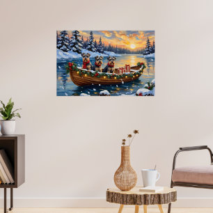 Schnauzer Christmas Boat Holiday Poster