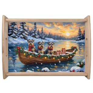 Schnauzer Christmas Boat Holiday Serving Tray