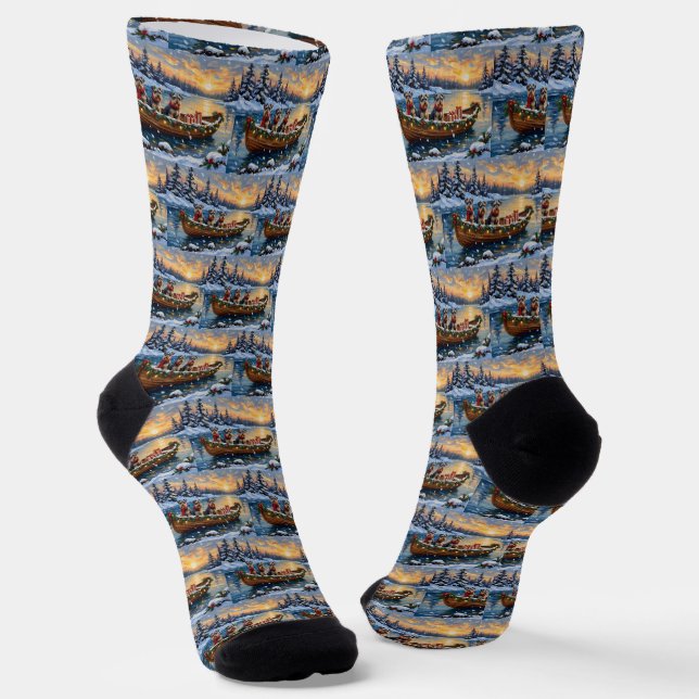 Schnauzer Christmas Boat Holiday Socks (Angled)