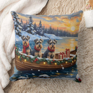 Schnauzer Christmas Boat Holiday Throw Pillow
