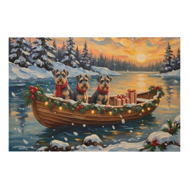 Schnauzer Christmas Boat Holiday Wood Wall Art (Front)