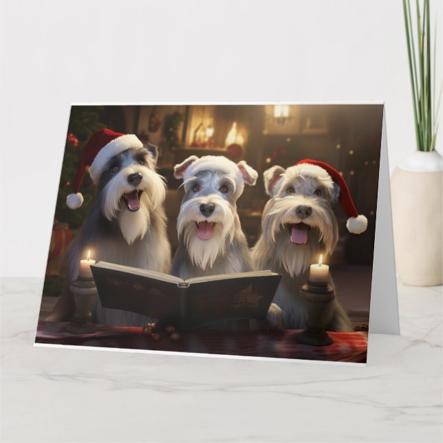 Schnauzer Christmas Carolers Fun Holiday Card (Front)