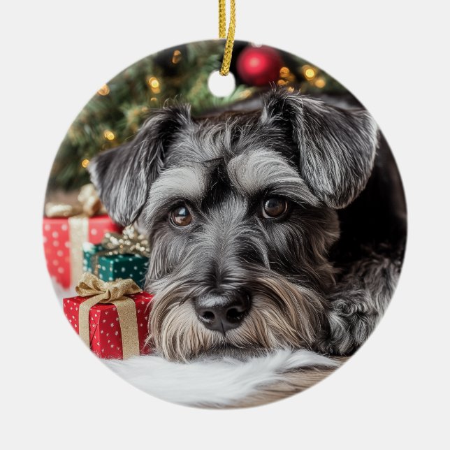 Schnauzer Christmas Ceramic Ornament (Front)