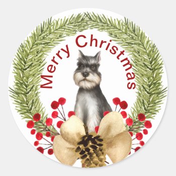 Schnauzer Christmas Classic Round Sticker by PetShopStore at Zazzle
