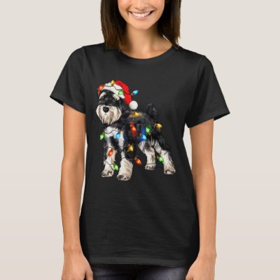 Schnauzer Christmas Dog Christmas Lights Santa Hat T-Shirt