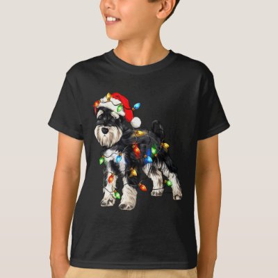 Schnauzer Christmas Dog Christmas Lights Santa Hat T-Shirt