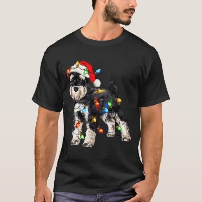 Schnauzer Christmas Dog Christmas Lights Santa Hat T-Shirt