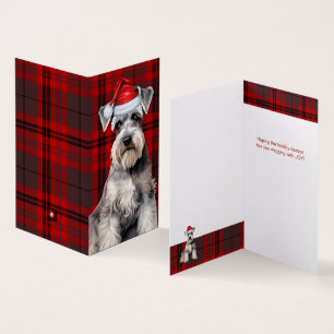 Schnauzer Christmas Dog with Red Holiday Plaid