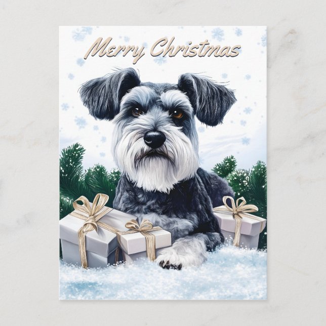 Schnauzer Christmas Holiday Postcard (Front)