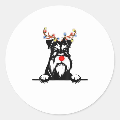 Schnauzer Christmas Light Funny Dog Lov Classic Round Sticker