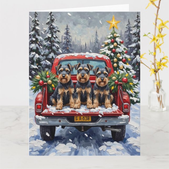 Schnauzer Christmas Red Truck Holiday Card (Yellow Flower)