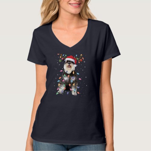 Schnauzer Christmas Reindeer Light Pajama Dog Love T_Shirt