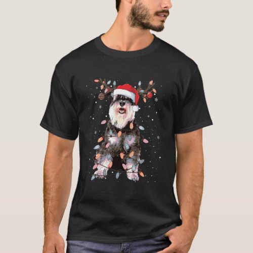 Schnauzer Christmas Reindeer Light Pajama Dog Love T_Shirt