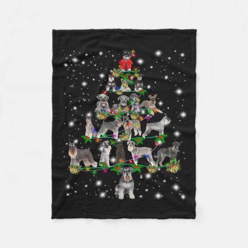 Schnauzer Christmas Tree Covered By Flashlight Fleece Blanket