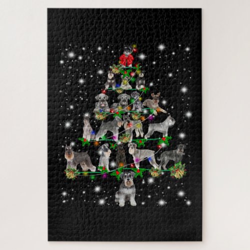 Schnauzer Christmas Tree Covered By Flashlight Jigsaw Puzzle