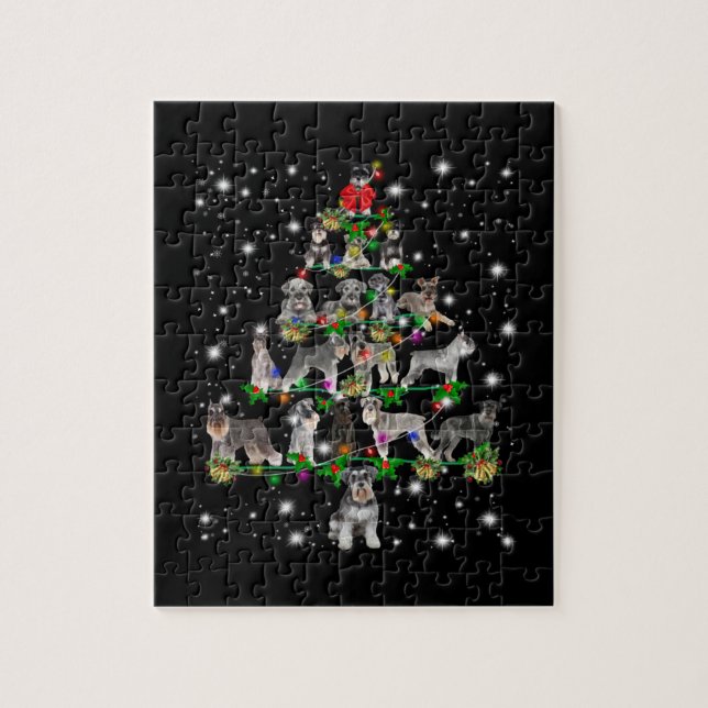 Schnauzer Christmas Tree Covered By Flashlight Jigsaw Puzzle (Vertical)