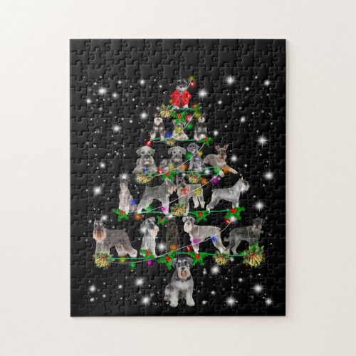 Schnauzer Christmas Tree Covered By Flashlight Jigsaw Puzzle