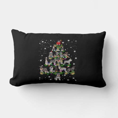 Schnauzer Christmas Tree Covered By Flashlight Lumbar Pillow