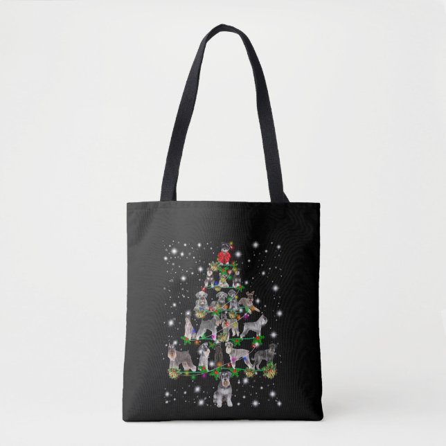 Schnauzer Christmas Tree Covered By Flashlight Tote Bag (Front)